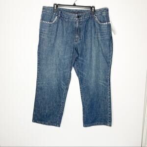 NWT Elisabeth Luxe Denim Embellished Straight Leg Cropped Jeans Sz‎ 18P